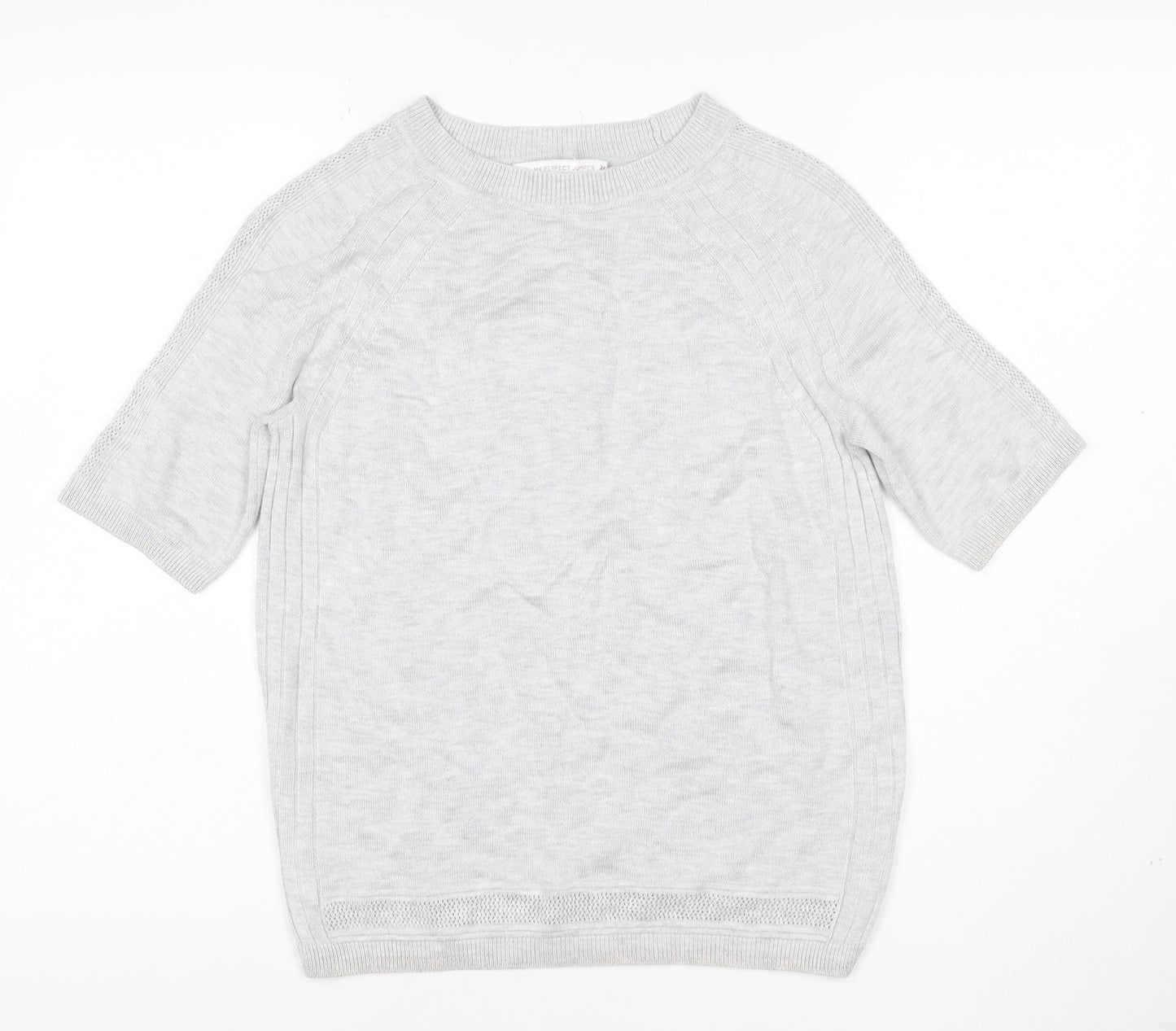 Next Women Grey UK 10 Merino Wool Knit Short Sleeve Crew Neck Jumper