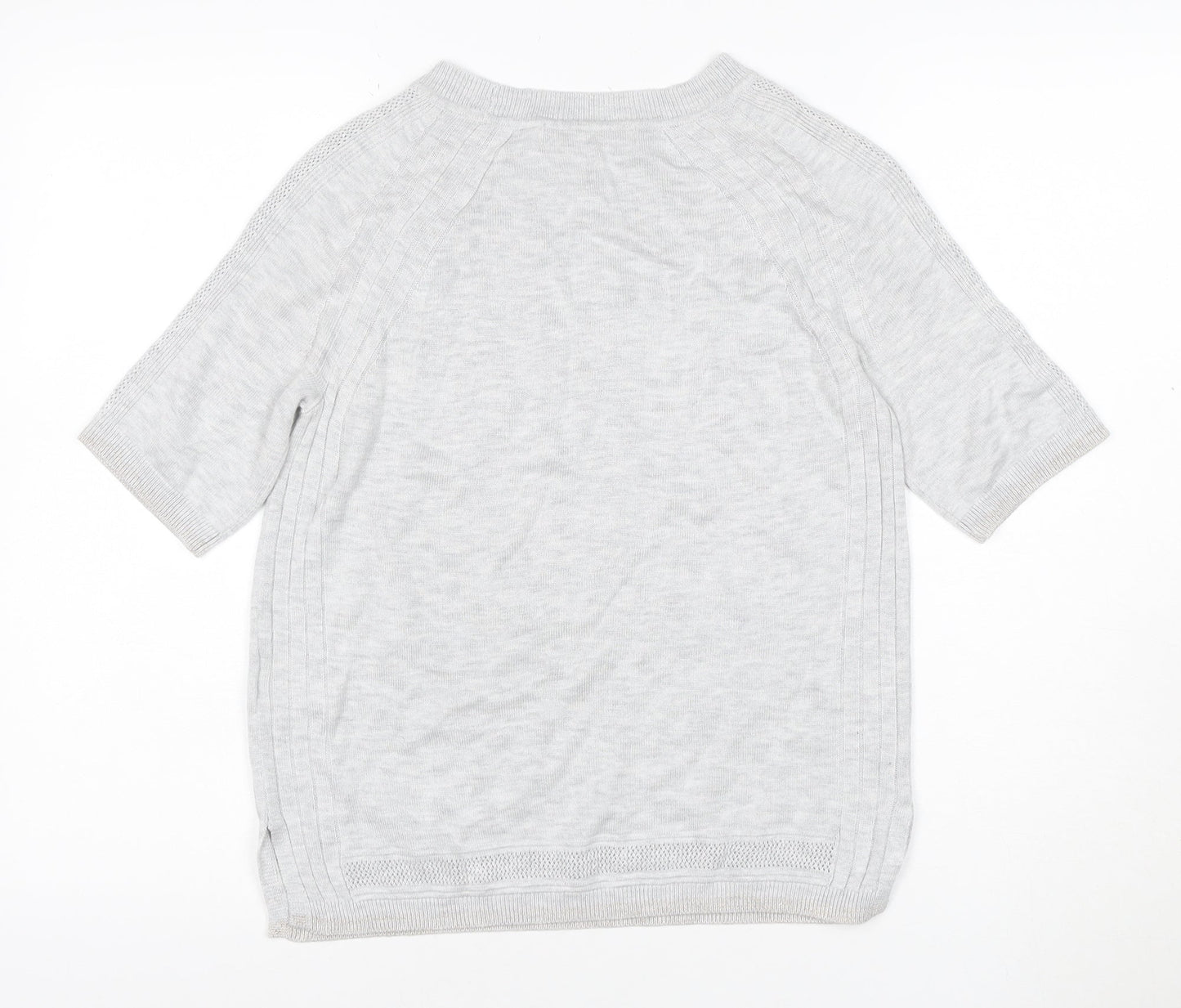 Next Women Grey UK 10 Merino Wool Knit Short Sleeve Crew Neck Jumper