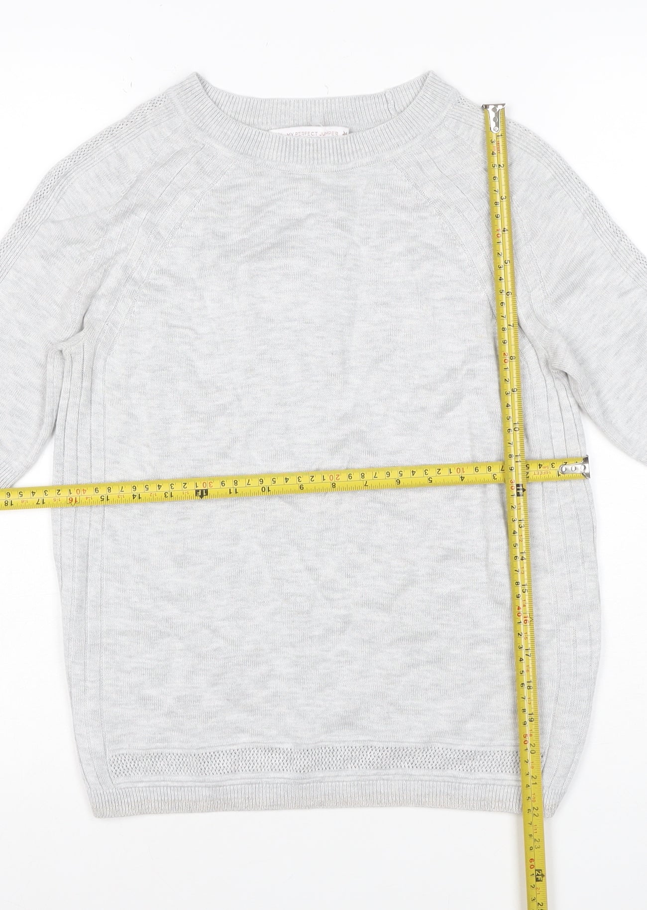 Next Women Grey UK 10 Merino Wool Knit Short Sleeve Crew Neck Jumper