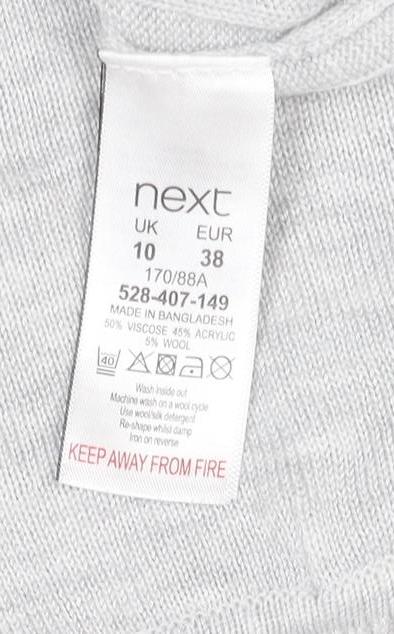 Next Women Grey UK 10 Merino Wool Knit Short Sleeve Crew Neck Jumper