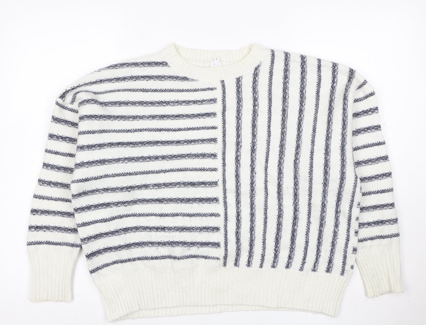 John Lewis Women Ivory Grey Striped Knit Jumper Size 12