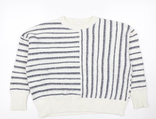 John Lewis Women Ivory Grey Striped Knit Jumper Size 12