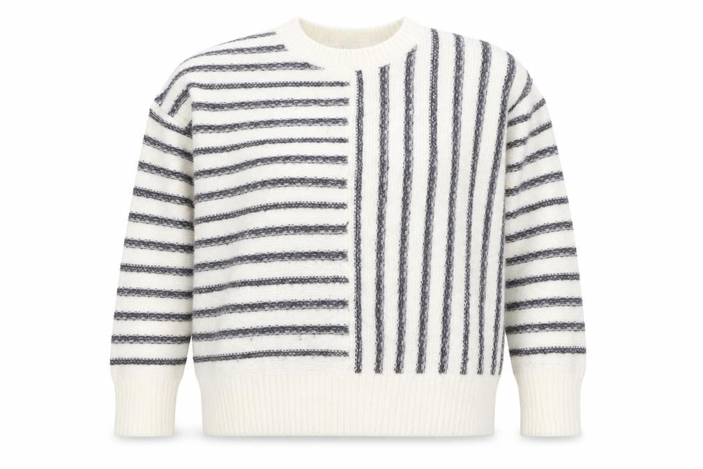 John Lewis Women Ivory Grey Striped Knit Jumper Size 12