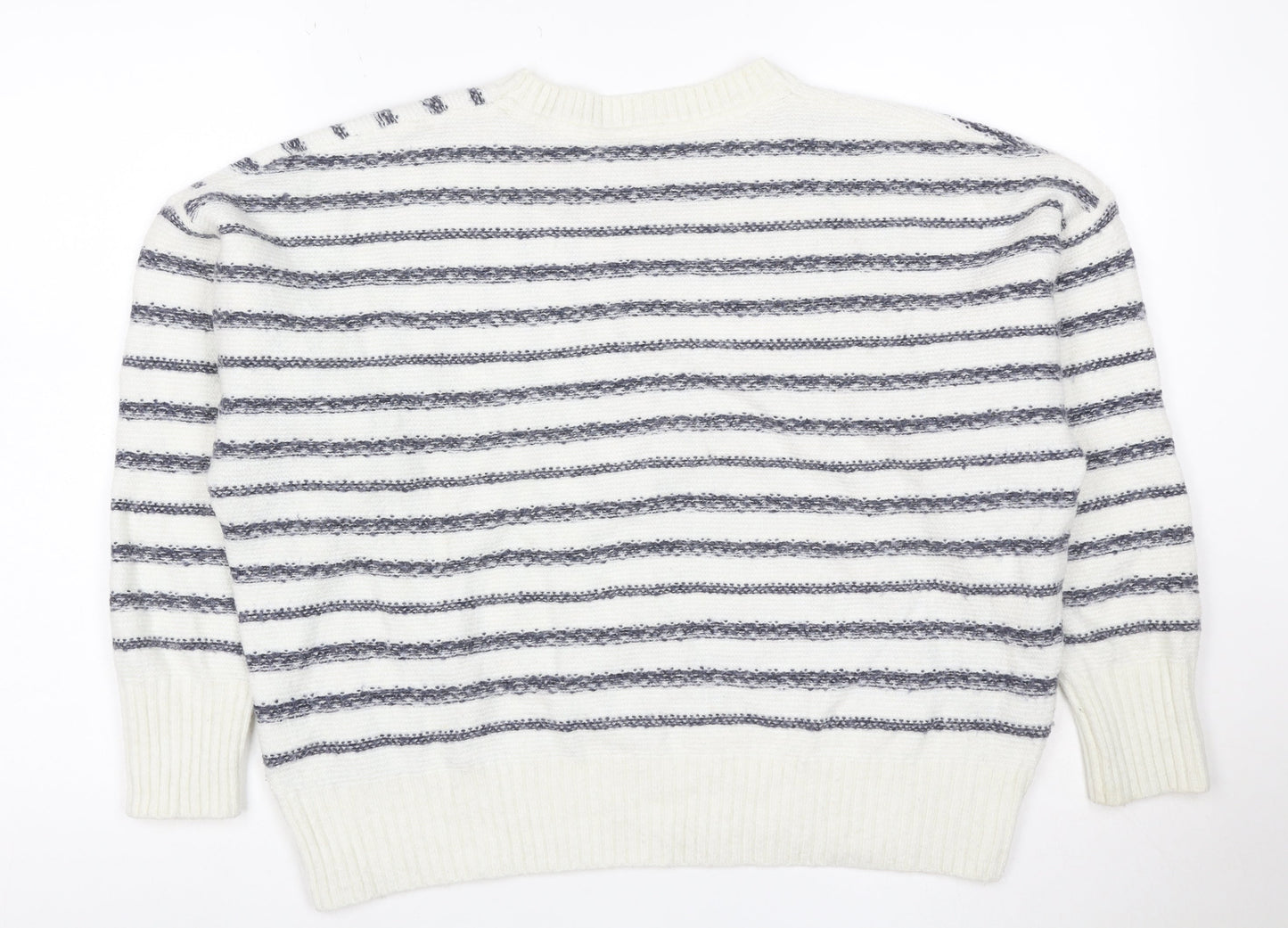 John Lewis Women Ivory Grey Striped Knit Jumper Size 12