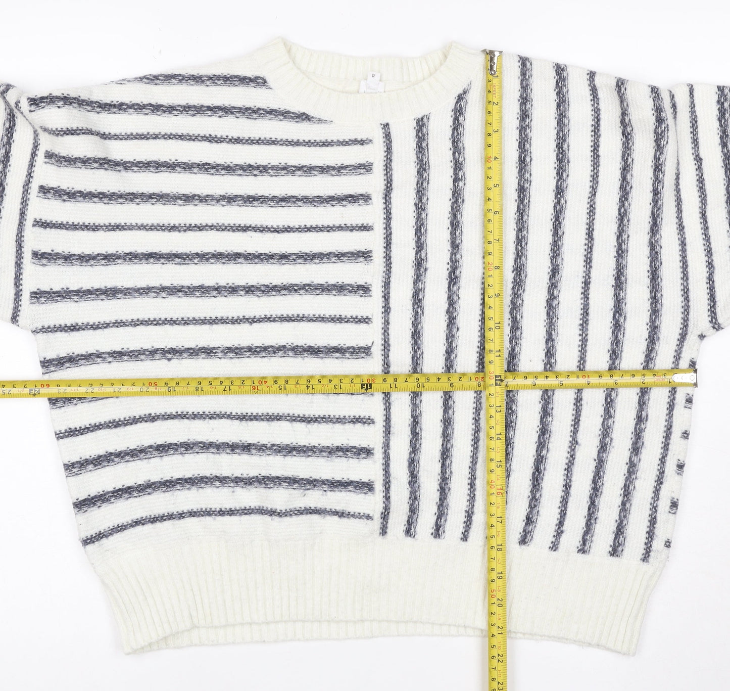 John Lewis Women Ivory Grey Striped Knit Jumper Size 12