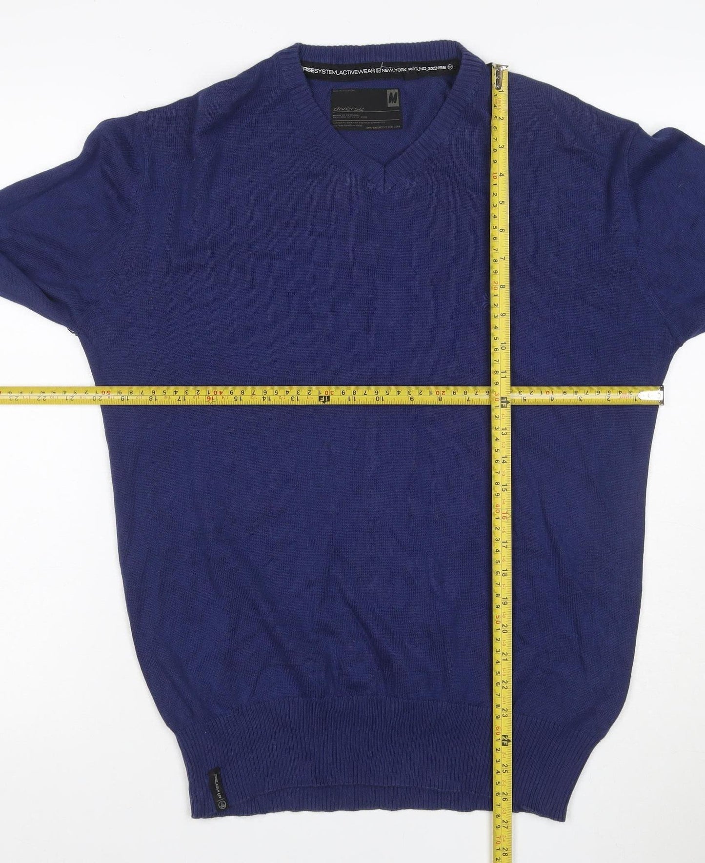 Diverse Men’s Blue Cotton V-Neck Pullover Jumper Size M