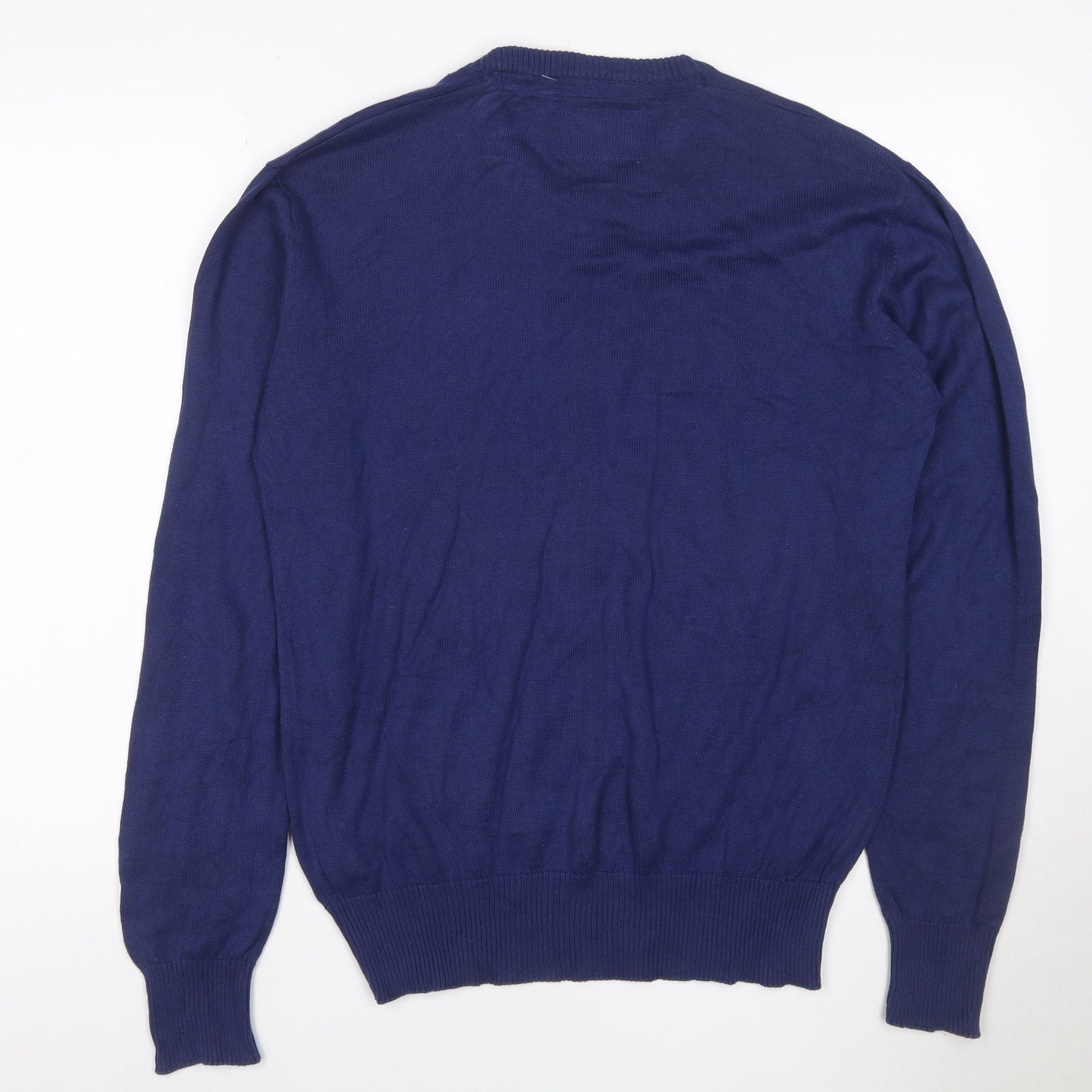 Diverse Men’s Blue Cotton V-Neck Pullover Jumper Size M