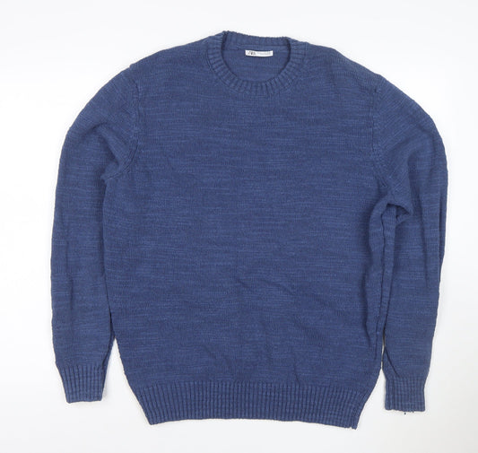 Zara Men’s Blue Crew Neck Knit Pullover Jumper Size M Cotton Blend