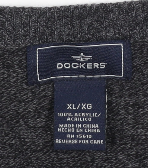 Dockers Men’s Grey XL V-Neck Acrylic Knit Sweater Vest Classic