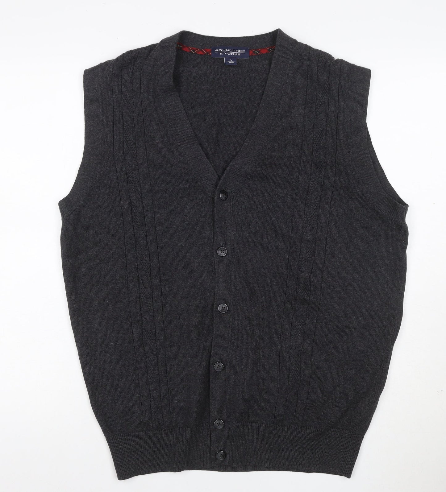 Roundtree & Yorke Men Grey L Cable Knit Button V-Neck Cardigan Vest