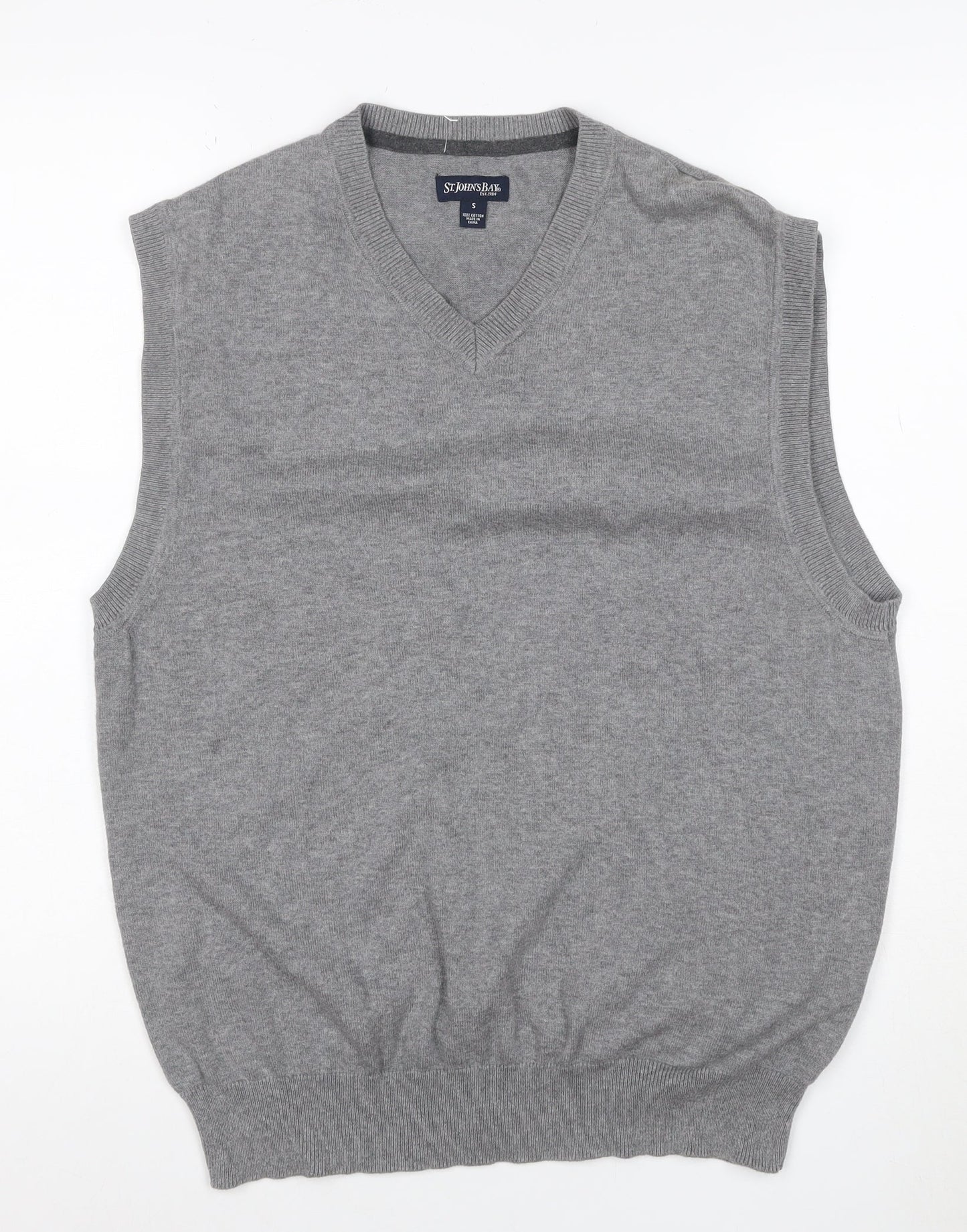 St. John's Bay Men Grey Cotton V-Neck Knit Vest Jumper Size S