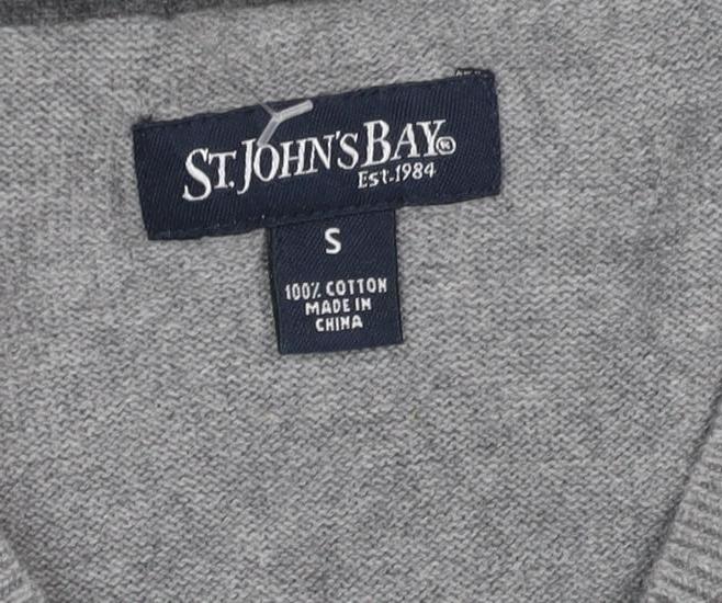 St. John's Bay Men Grey Cotton V-Neck Knit Vest Jumper Size S