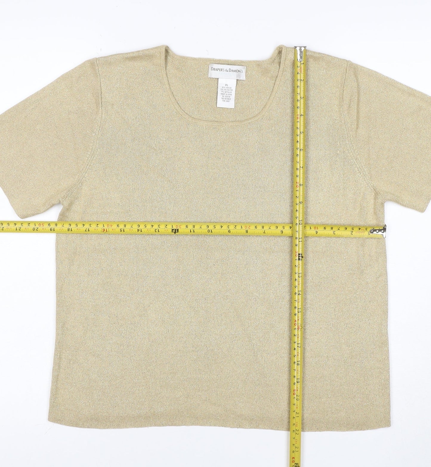 Draper's & Damon's Women Beige UK 14 Petite Metallic Knit Top