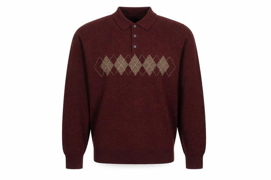 Dockers Men’s Brown L Argyle Collared Henley Knit Jumper
