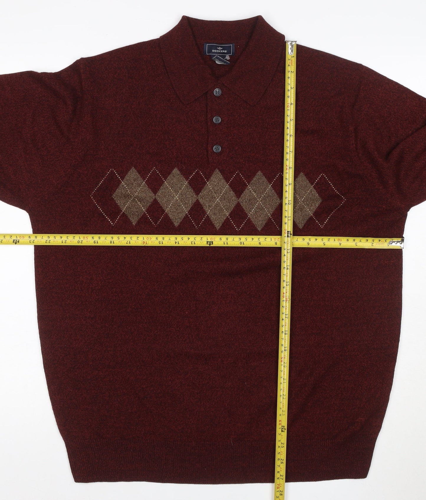 Dockers Men’s Brown L Argyle Collared Henley Knit Jumper