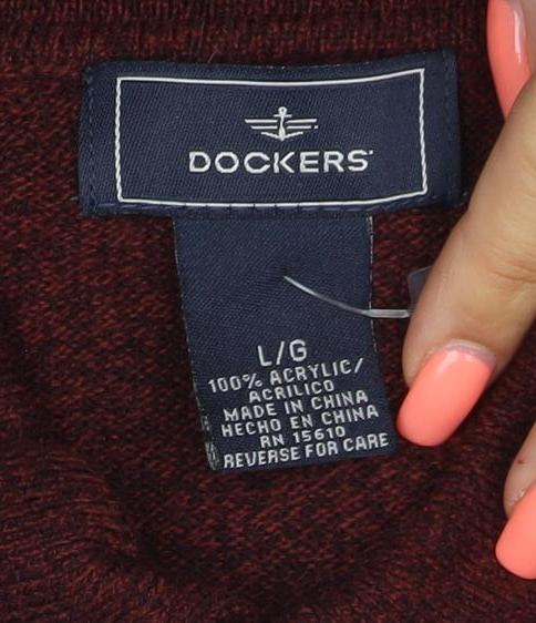 Dockers Men’s Brown L Argyle Collared Henley Knit Jumper