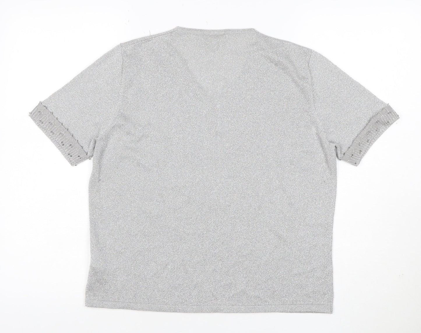 Eastex Women's Silver UK 14 V-Neck Beaded Metallic Knit T-Shirt