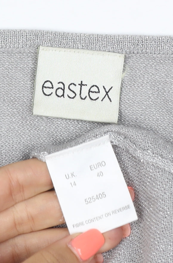 Eastex Women's Silver UK 14 V-Neck Beaded Metallic Knit T-Shirt