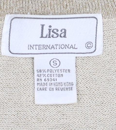 Lisa International Women’s Gold Knit V-Neck Button Cardigan Size S