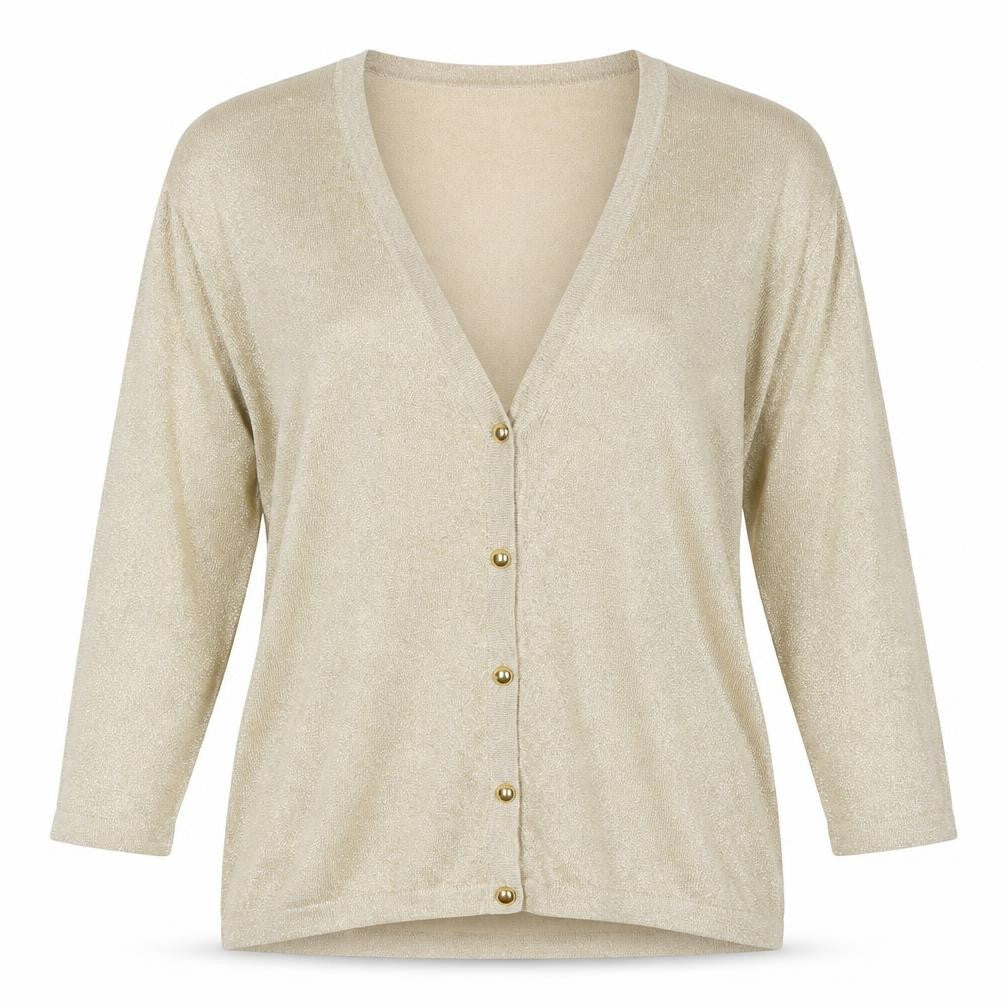 Lisa International Women Gold M V-Neck Button Knit Cardigan
