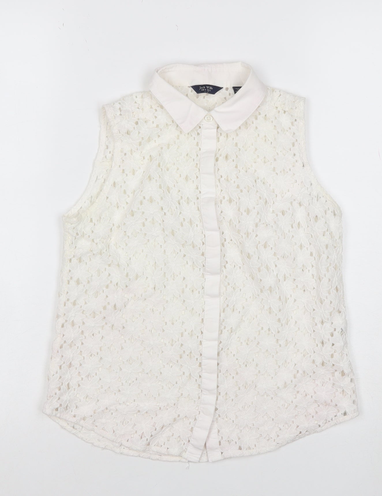 Jack Wills Women Ivory UK 6 Sleeveless Lace Floral Collared Button Blouse