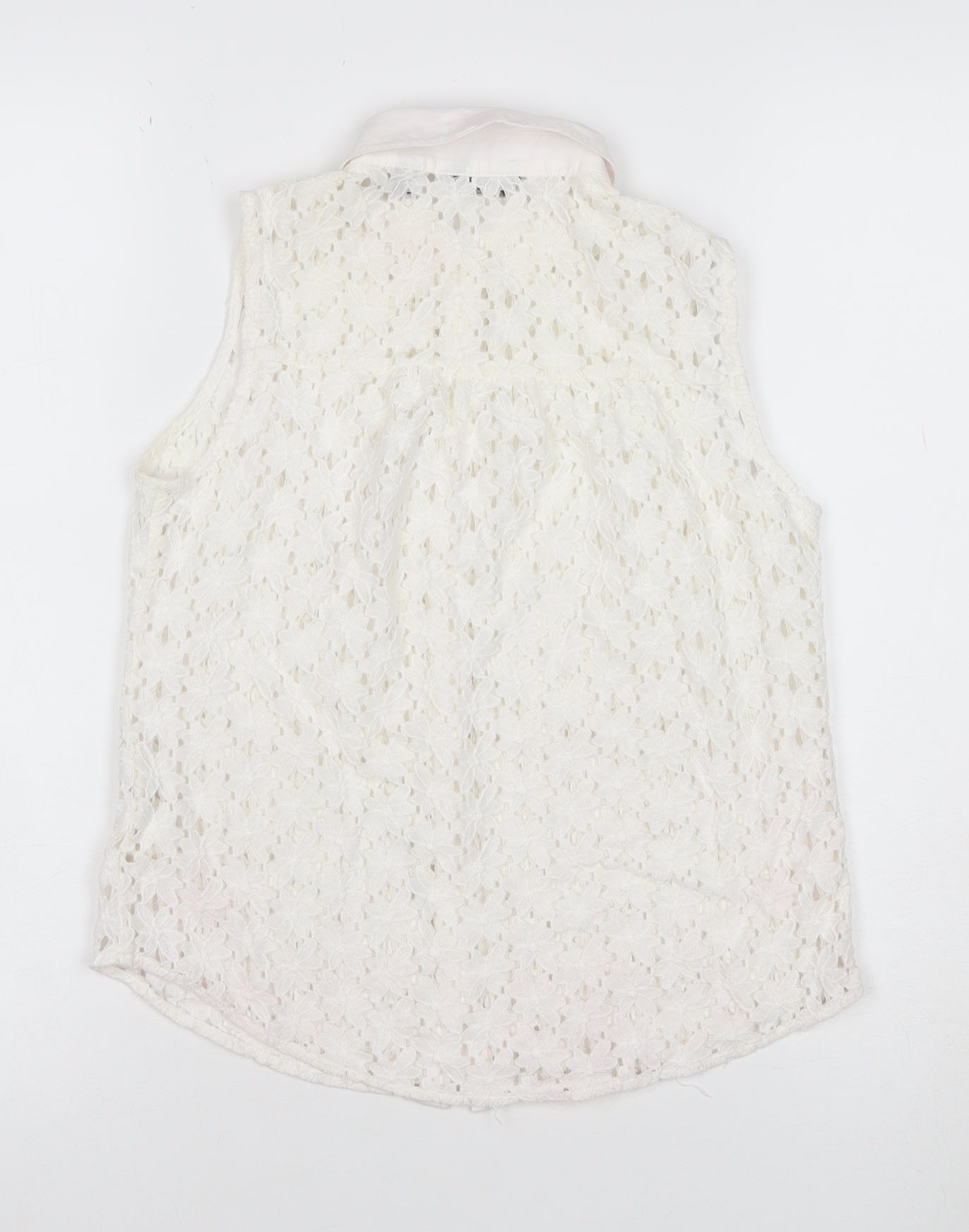 Jack Wills Women Ivory UK 6 Sleeveless Lace Floral Collared Button Blouse