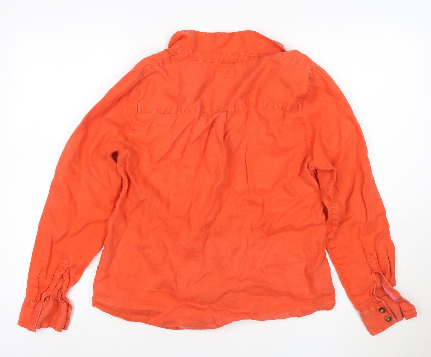 Boden Women Orange UK 14 Linen Button-Up Long Sleeve Shirt Pockets