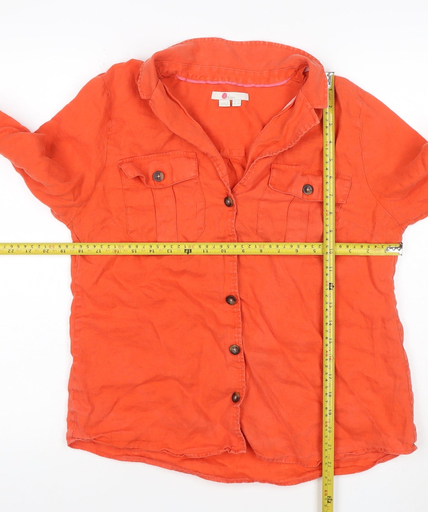 Boden Women Orange UK 14 Linen Button-Up Long Sleeve Shirt Pockets