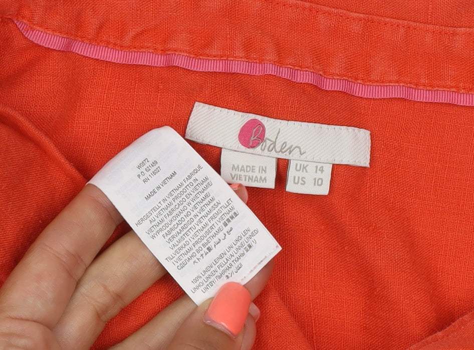 Boden Women Orange UK 14 Linen Button-Up Long Sleeve Shirt Pockets