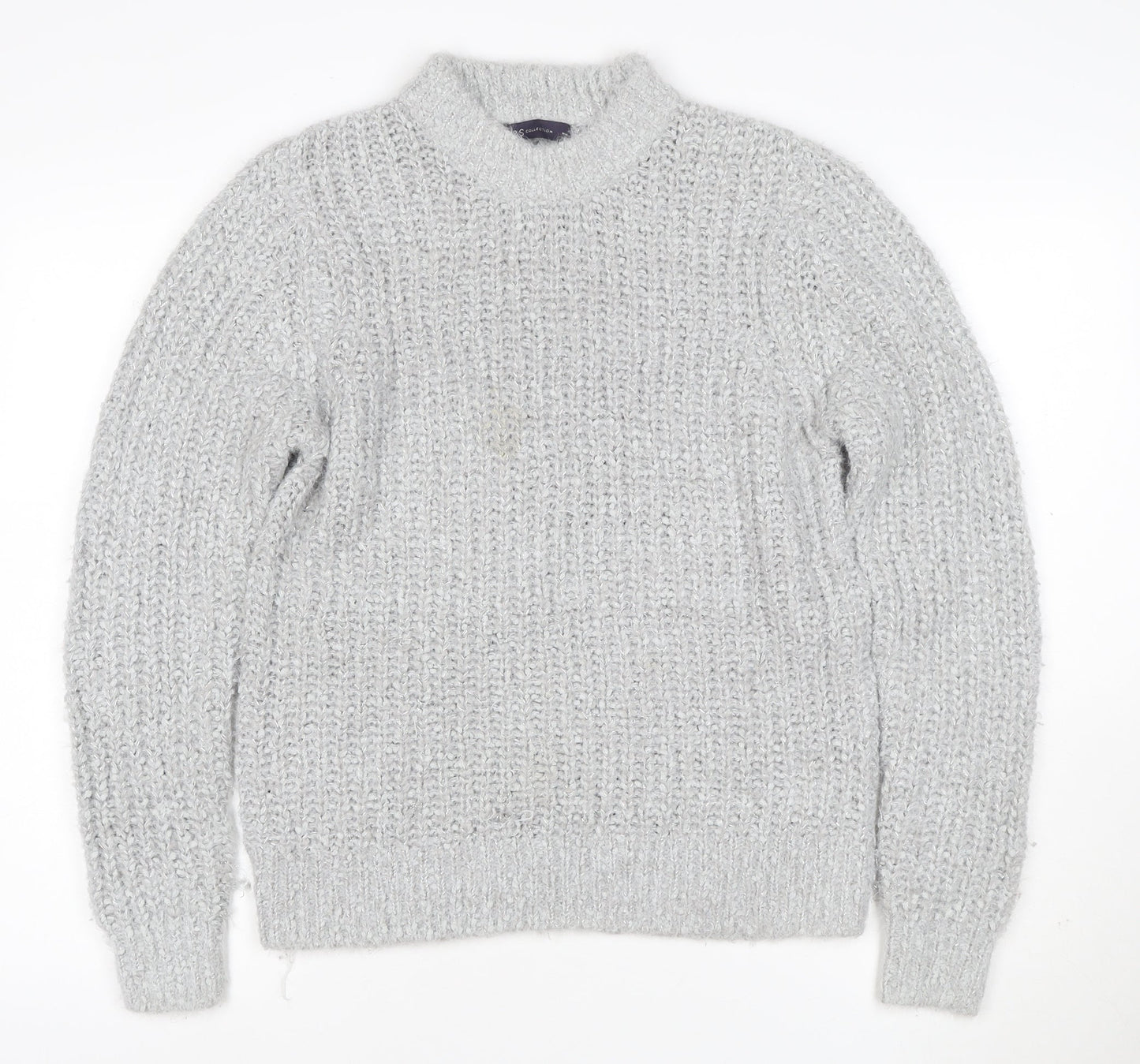 M&S Collection Women Grey Metallic Knit Roll Neck Jumper UK 4