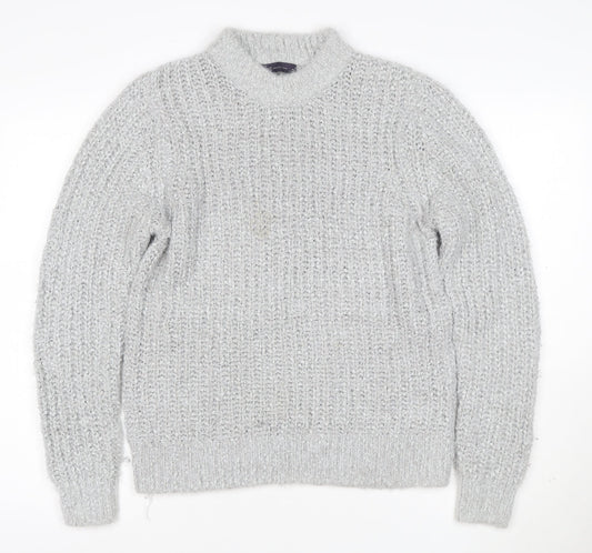 M&S Collection Women Grey Metallic Knit Roll Neck Jumper UK 4
