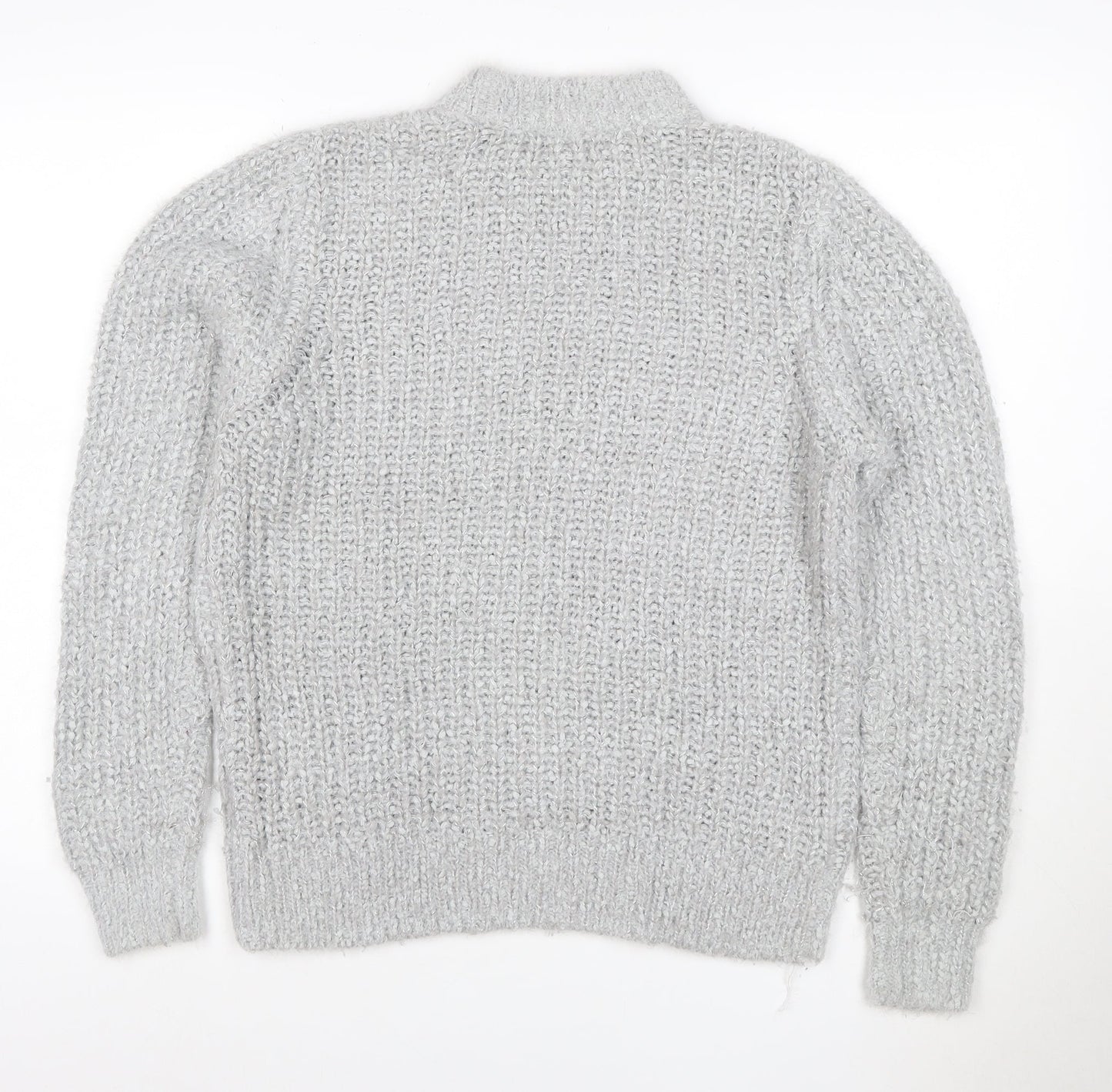 M&S Collection Women Grey Metallic Knit Roll Neck Jumper UK 4