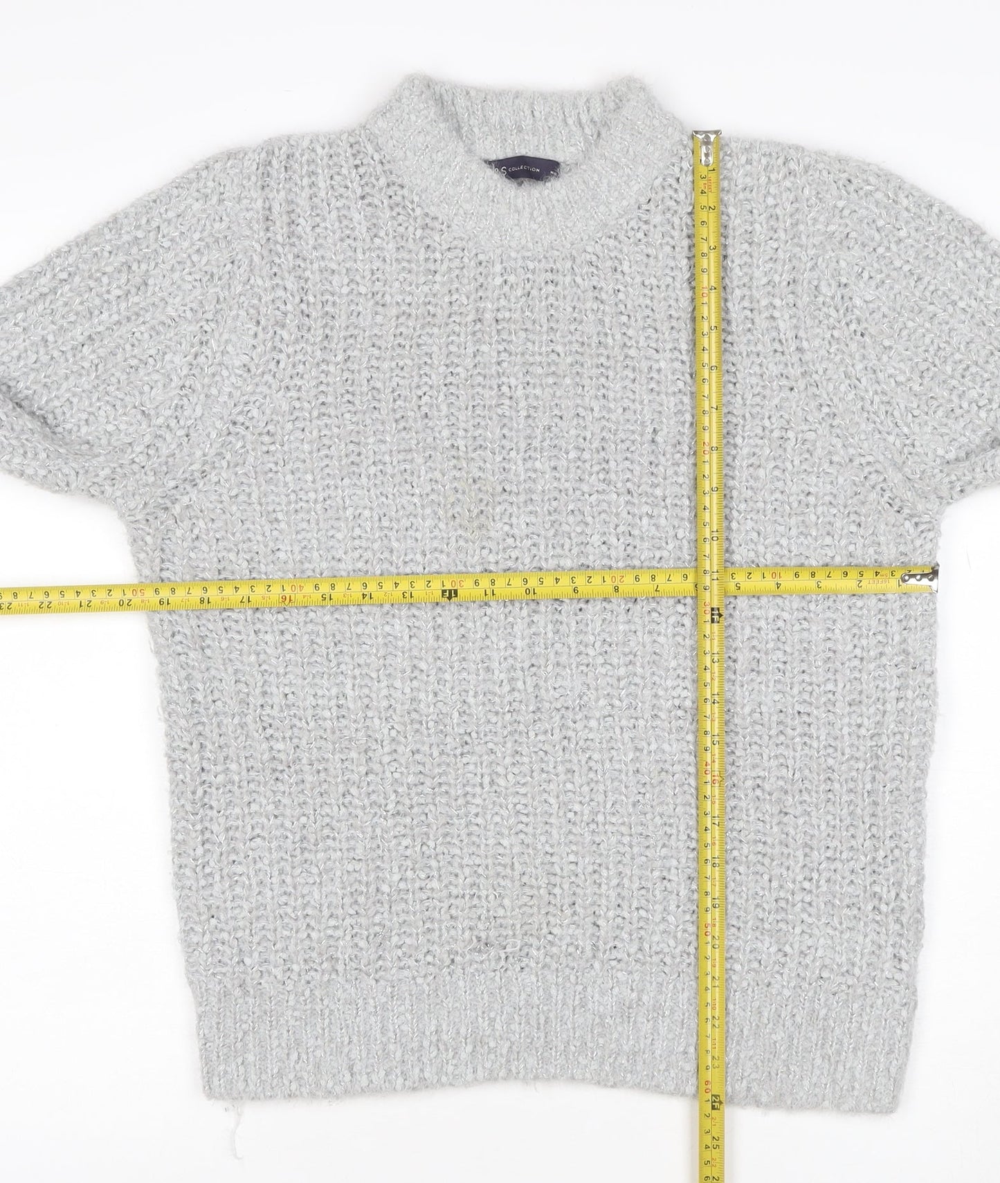 M&S Collection Women Grey Metallic Knit Roll Neck Jumper UK 4