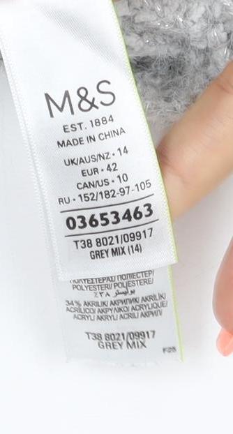 M&S Collection Women Grey Metallic Knit Roll Neck Jumper UK 4