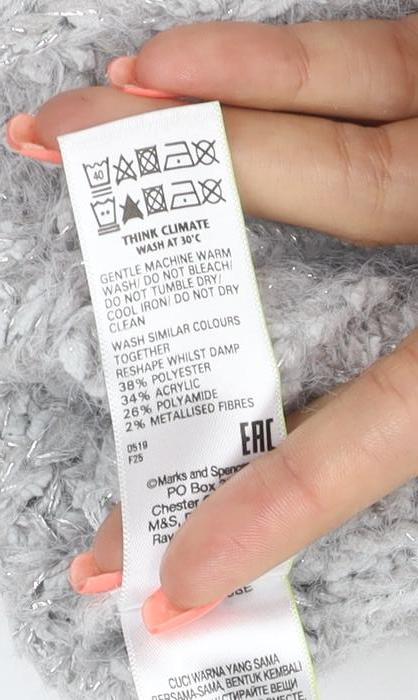 M&S Collection Women Grey Metallic Knit Roll Neck Jumper UK 4