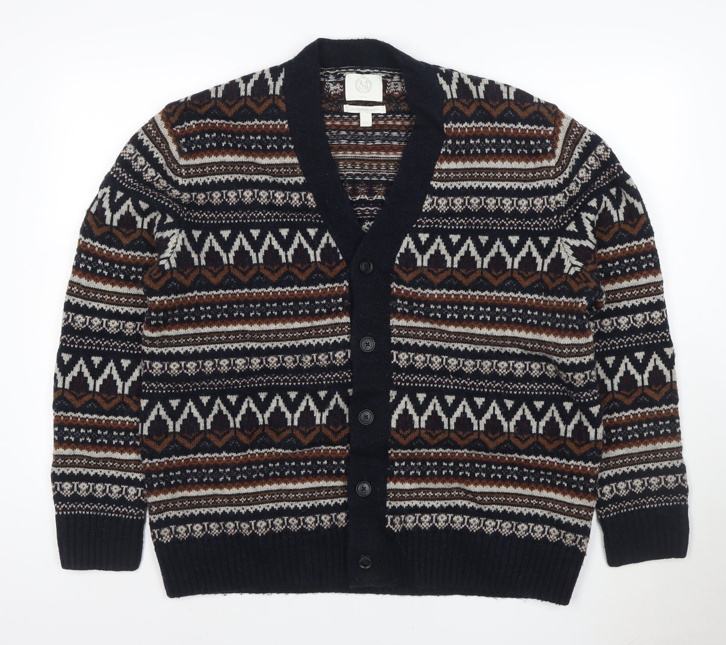Marks and Spencer Men Multicoloured L Fair Isle Lambswool Blend Cardigan