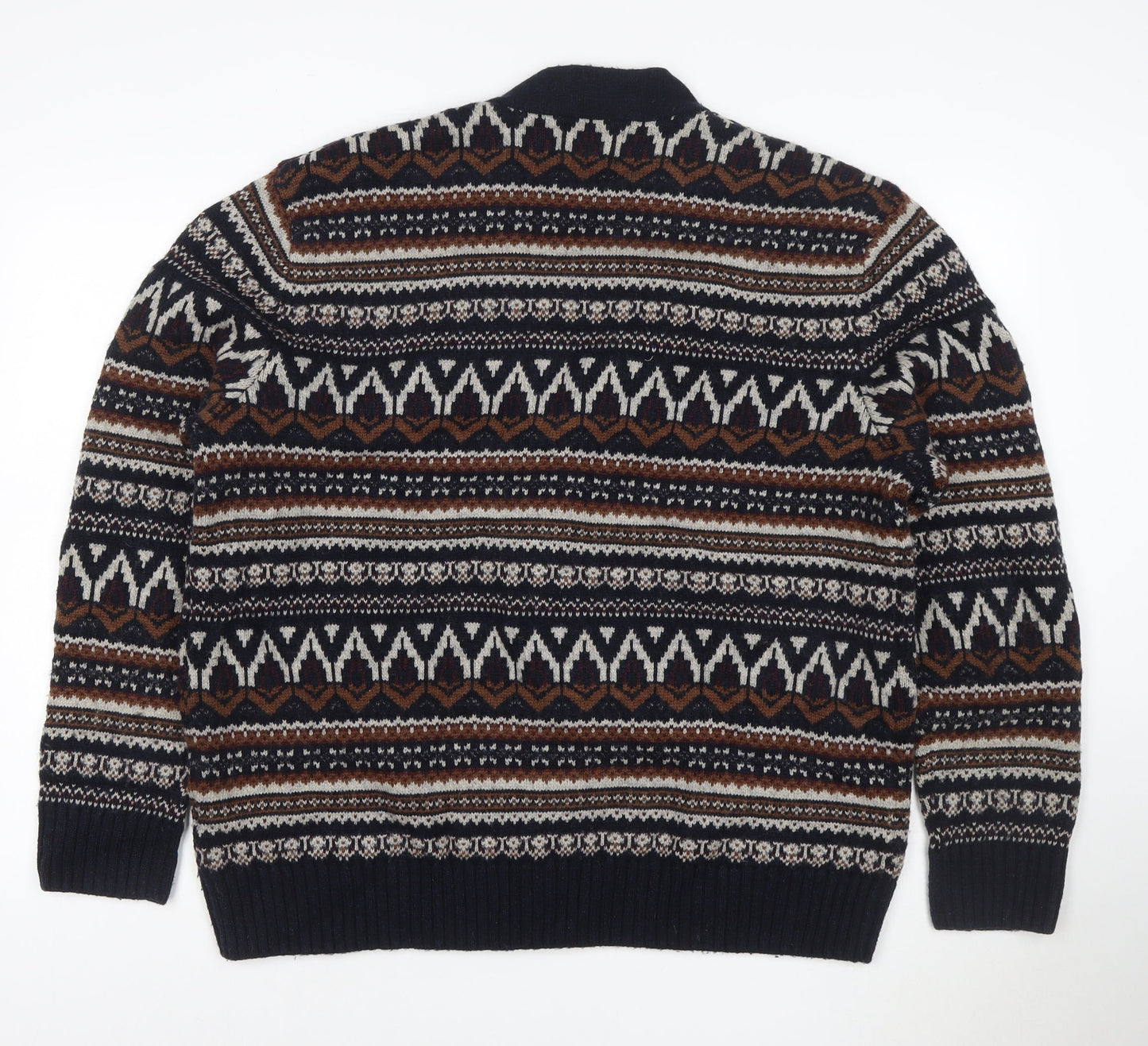Marks and Spencer Men Multicoloured L Fair Isle Lambswool Blend Cardigan