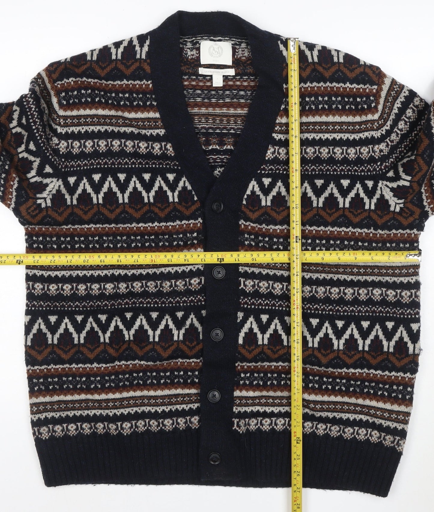 Marks and Spencer Men Multicoloured L Fair Isle Lambswool Blend Cardigan