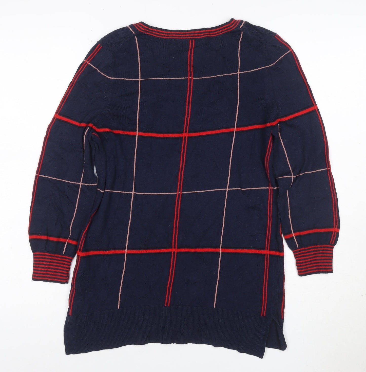 Next Women Blue UK 10 Check Knit Tunic Balloon Sleeve Top