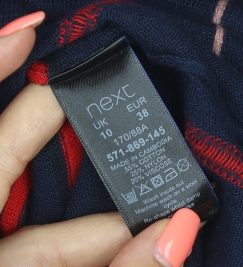 Next Women Blue UK 10 Check Knit Tunic Balloon Sleeve Top
