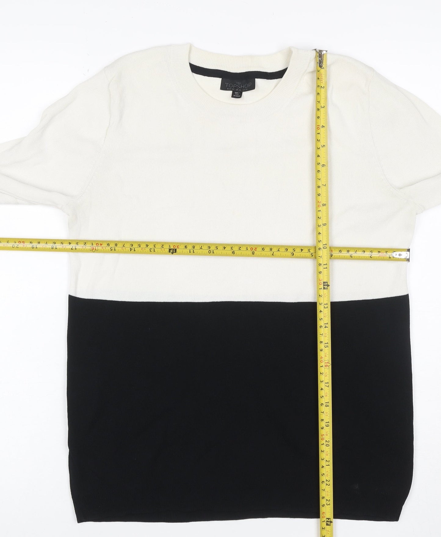 Topshop Tall Women’s Ivory Black Colour Block Knit Jumper UK 14