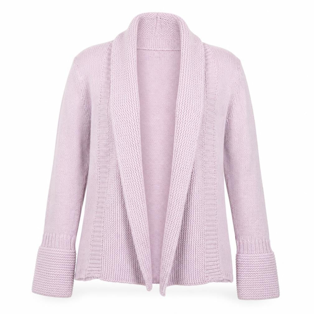 Edeis Women’s Pink UK 12 Open Shawl Collar Cable Knit Cardigan