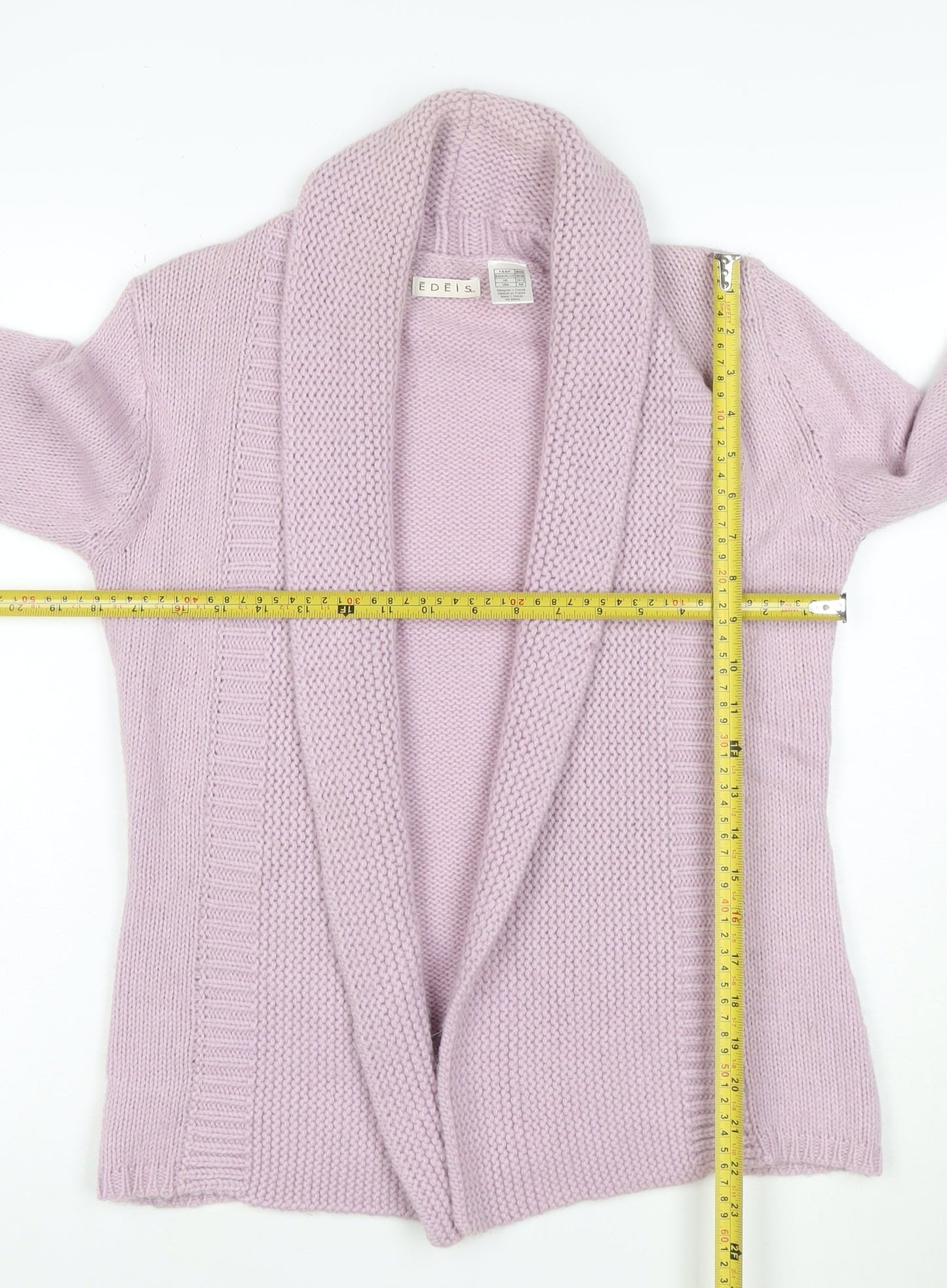 Edeis Women’s Pink UK 12 Open Shawl Collar Cable Knit Cardigan