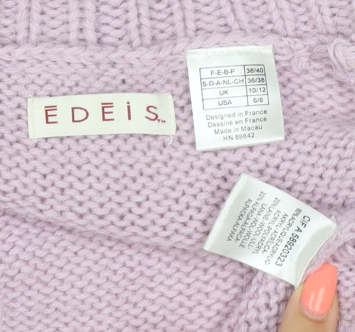 Edeis Women’s Pink UK 12 Open Shawl Collar Cable Knit Cardigan