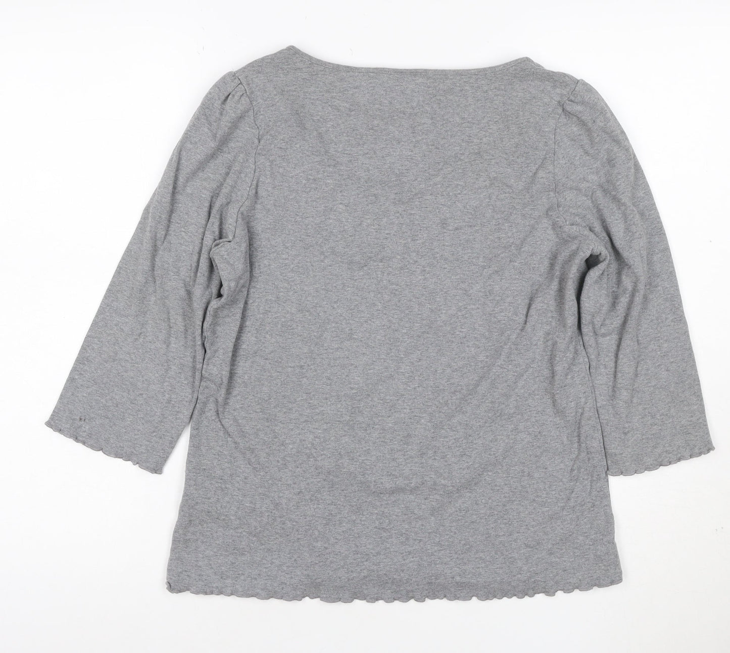 Per Una Women Grey UK 18 Embroidered Floral Lace-Up 3/4 Sleeve Blouse
