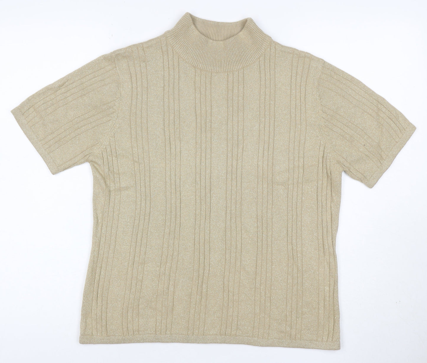 Croft & Barrow Women Gold M Ribbed Metallic Knit Mock Neck Top