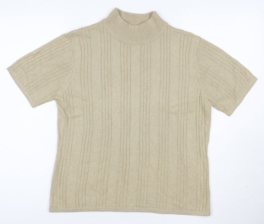 Croft & Barrow Women Gold M Ribbed Metallic Knit Mock Neck Top