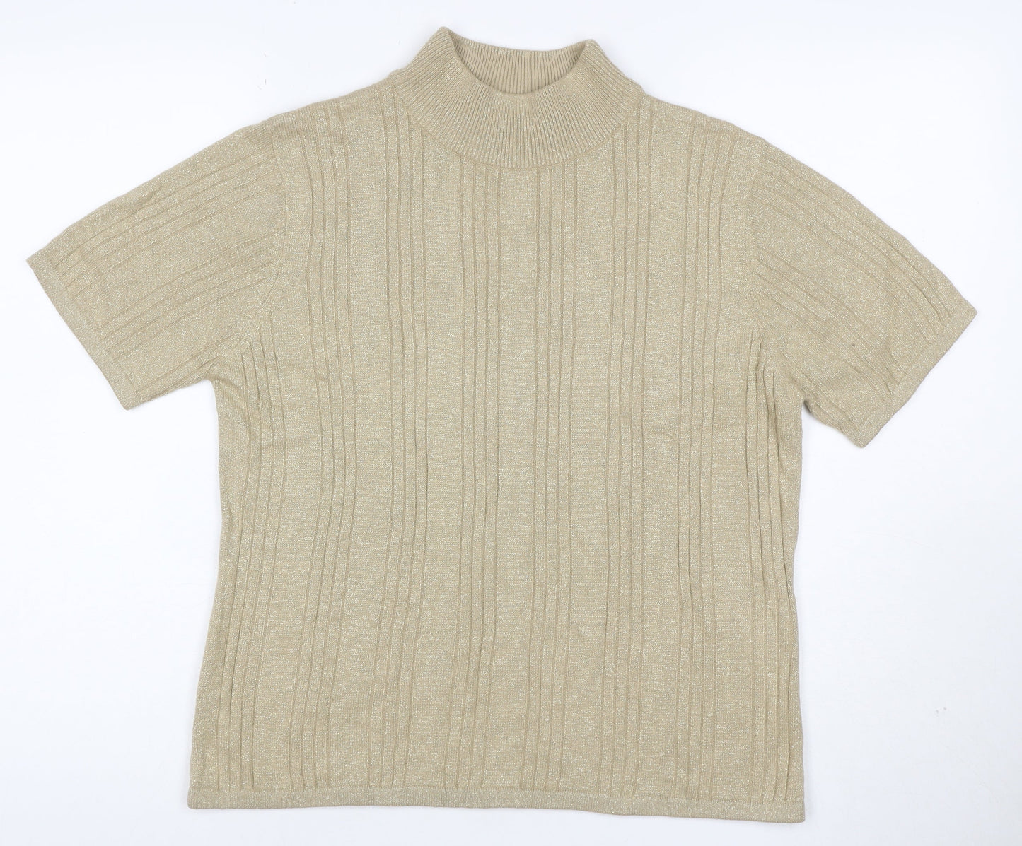 Croft & Barrow Women Gold M Ribbed Metallic Knit Mock Neck Top