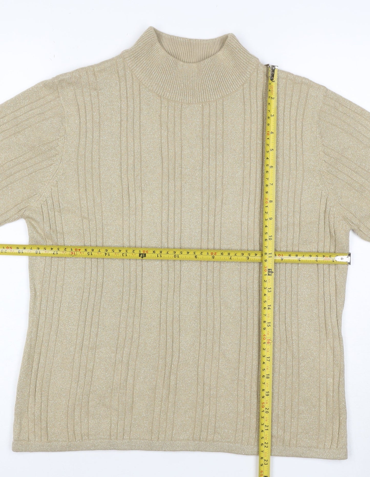 Croft & Barrow Women Gold M Ribbed Metallic Knit Mock Neck Top