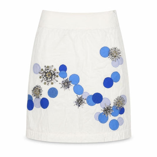 Monsoon Women White UK 12 Beaded Floral Cotton Knee Length Skirt